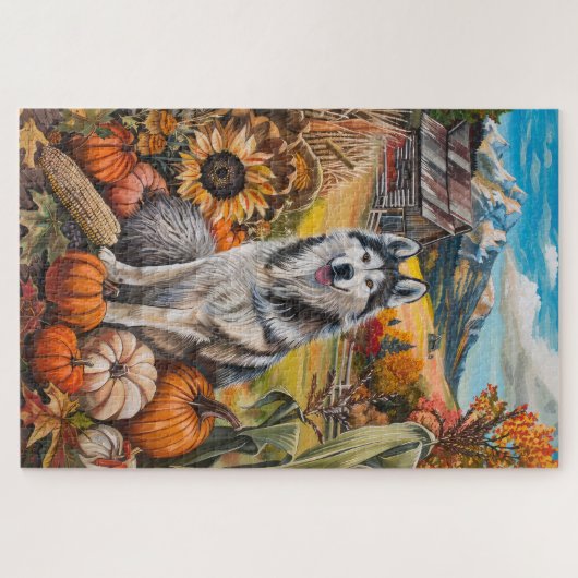 Alaskan Malamute Herbsternte Erntedank Hund Puzzle (Horizontal)