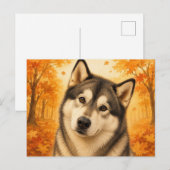 Alaskan Malamute Herbstwald Hund Postkarte (Vorne/Hinten)