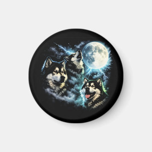 Alaskan Malamute Heult den Mond an Arktischer Hund Magnet