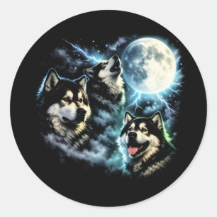 Alaskan Malamute Heult den Mond an Arktischer Hund Runder Aufkleber