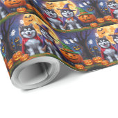 Alaskan Malamute Hogs Pumpkin Halloween Funny Geschenkpapier (Rolleneckpunkt)