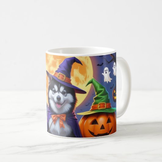 Alaskan Malamute Hogs Pumpkin Halloween Funny Kaffeetasse (VorderseiteRechts)