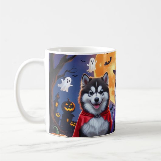 Alaskan Malamute Hogs Pumpkin Halloween Funny Kaffeetasse (Links)