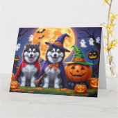 Alaskan Malamute Hogs Pumpkin Halloween Funny Karte (Gelbe Blume)