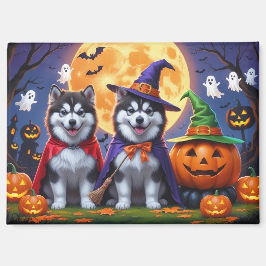 Alaskan Malamute Hogs Pumpkin Halloween Funny Magnet (Vorderseite)