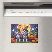 Alaskan Malamute Hogs Pumpkin Halloween Funny Magnet (In Situ (Geschirrspüler))
