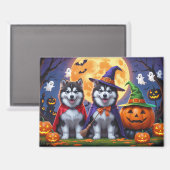 Alaskan Malamute Hogs Pumpkin Halloween Funny Magnet (Vorderseite/Rückseite)