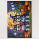 Alaskan Malamute Hogs Pumpkin Halloween Funny Puzzle (Vertikal)