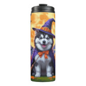 Alaskan Malamute Hogs Pumpkin Halloween Funny Thermosbecher (Vorderseite)