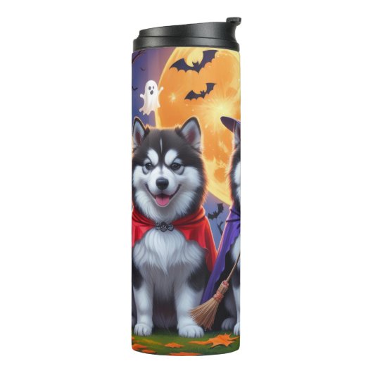 Alaskan Malamute Hogs Pumpkin Halloween Funny Thermosbecher (Nach links gedreht)