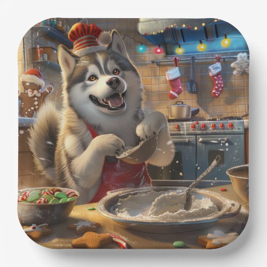 Alaskan Malamute Holiday Baking: Festliche Weihnac Pappteller (Vorderseite)