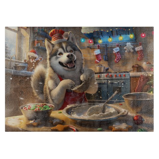 Alaskan Malamute Holiday Baking: Festliche Weihnac Schneidebrett (Vorderseite)