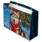 Alaskan Malamute Holiday Große Geschenktüte (Rückseite Schrägansicht)