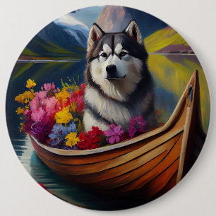 Alaskan Malamute Hund auf Paddel: Ein landschaftli Button