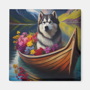 Alaskan Malamute Hund auf Paddel: Ein landschaftli Magnet