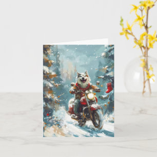 Alaskan Malamute Hund fährt Motorrad Weihnachten Karte