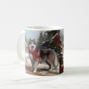 Alaskan Malamute Hund im Schnee Weihnachten Kaffeetasse