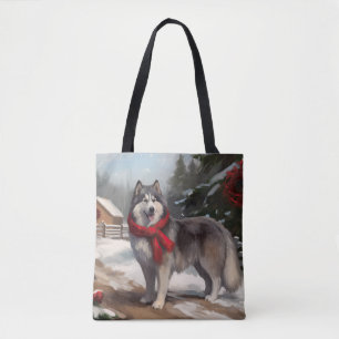 Alaskan Malamute Hund im Schnee Weihnachten Tasche