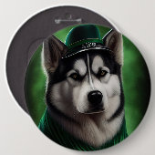 Alaskan Malamute Hund in St. Patrick's Day Dress Button (Vorne & Hinten)