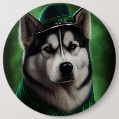 Alaskan Malamute Hund in St. Patrick's Day Dress Button (Vorderseite)