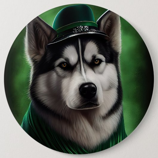 Alaskan Malamute Hund in St. Patrick's Day Dress Button (Vorderseite)