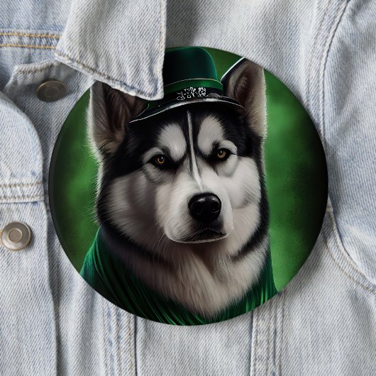 Alaskan Malamute Hund in St. Patrick's Day Dress Button (Beispiel)