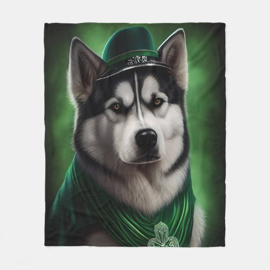 Alaskan Malamute Hund in St. Patrick's Day Dress Fleecedecke (Vorderseite)