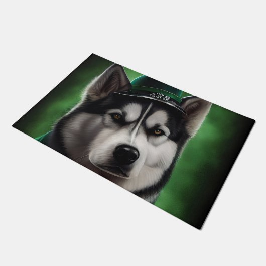Alaskan Malamute Hund in St. Patrick's Day Dress Fußmatte (Schrägansicht)