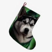 Alaskan Malamute Hund in St. Patrick's Day Dress Großer Weihnachtsstrumpf (Vorderansicht (hängend))