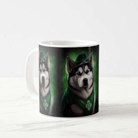 Alaskan Malamute Hund in St. Patrick's Day Dress Kaffeetasse (Vorderseite Links)