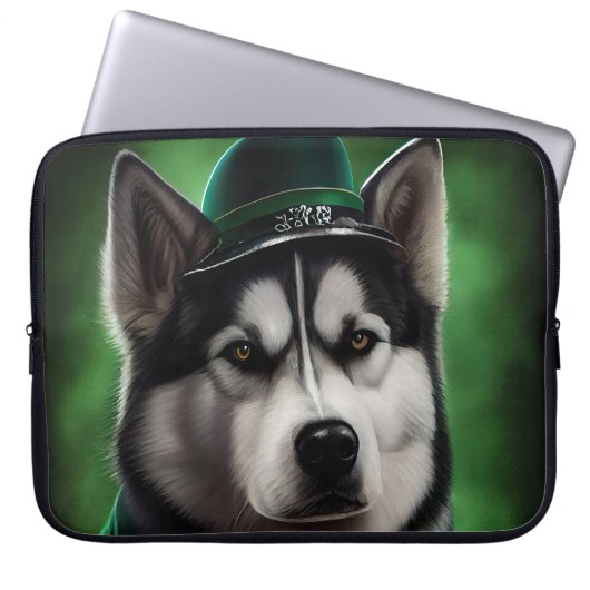 Alaskan Malamute Hund in St. Patrick's Day Dress Laptopschutzhülle (Vorderseite)