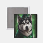 Alaskan Malamute Hund in St. Patrick's Day Dress Magnet (Vorderseite/Rückseite)