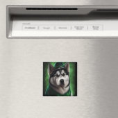Alaskan Malamute Hund in St. Patrick's Day Dress Magnet (In Situ (Geschirrspüler))