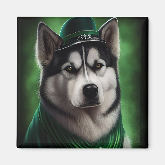 Alaskan Malamute Hund in St. Patrick's Day Dress Magnet (Vorne)