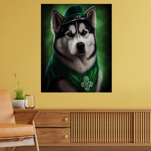 Alaskan Malamute Hund in St. Patrick's Day Dress Poster