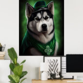 Alaskan Malamute Hund in St. Patrick's Day Dress Poster (Heimbüro)