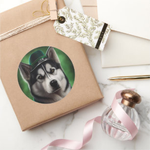 Alaskan Malamute Hund in St. Patrick's Day Dress Runder Aufkleber