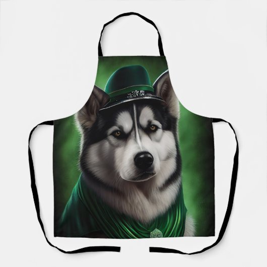 Alaskan Malamute Hund in St. Patrick's Day Dress Schürze (Vorderseite)