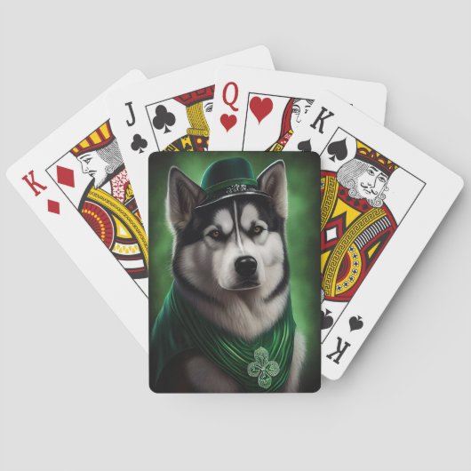 Alaskan Malamute Hund in St. Patrick's Day Dress Spielkarten (Rückseite)