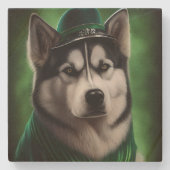 Alaskan Malamute Hund in St. Patrick's Day Dress Steinuntersetzer (Vorderseite)