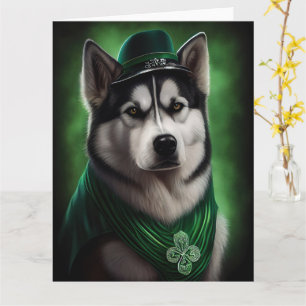 Alaskan Malamute Hund in St. Patrick's Day Kostüm Karte