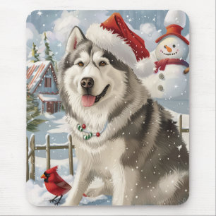 Alaskan Malamute Hund Winter Wonderland Weihnachte Mousepad