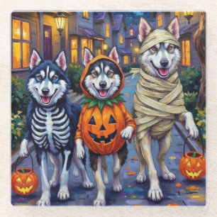 Alaskan Malamute Hunde Trick-or-Treating Halloween Glasuntersetzer
