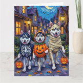 Alaskan Malamute Hunde Trick-or-Treating Halloween Karte (Vorderseite)