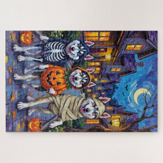 Alaskan Malamute Hunde Trick-or-Treating Halloween Puzzle (Horizontal)