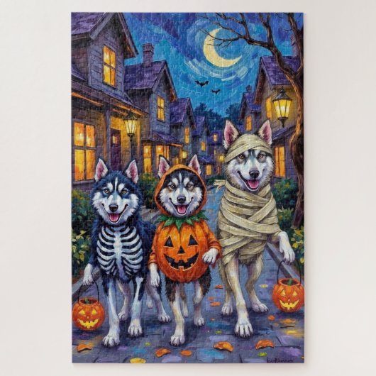 Alaskan Malamute Hunde Trick-or-Treating Halloween Puzzle (Vertikal)