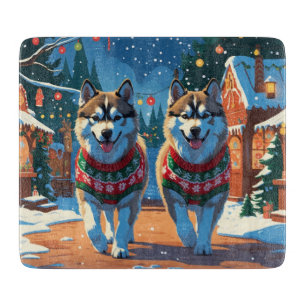 Alaskan Malamute Hunde Weihnachten Schnee Urlaub Schneidebrett