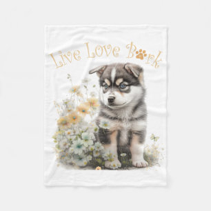 Alaskan Malamute Hundefrau Blumen Fleecedecke