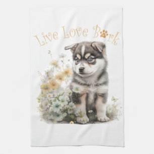 Alaskan Malamute Hundefrau Blumenmuster Geschirrtuch