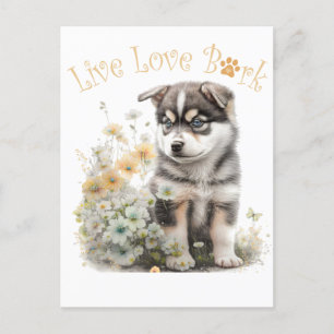 Alaskan Malamute Hundefrau Blumenmuster Postkarte